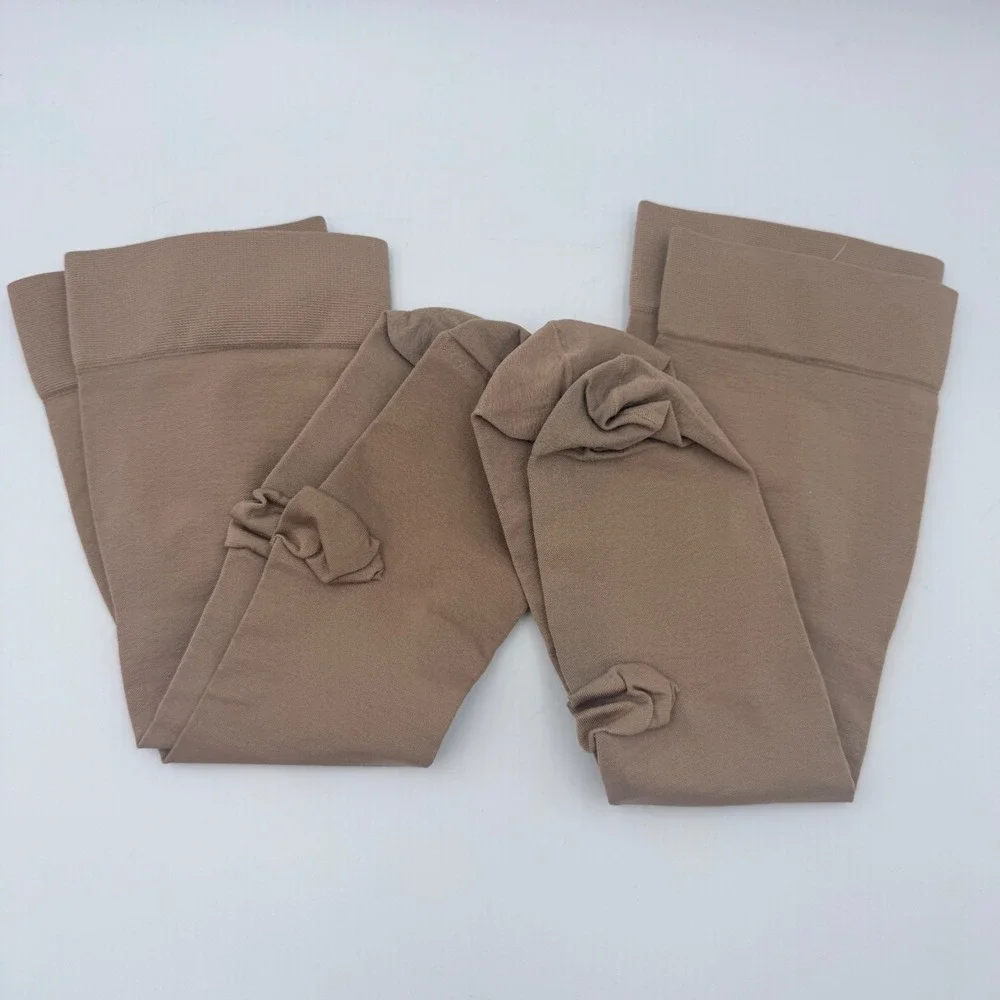 NEW 2‎ Pairs Compression Knee High Support Socks Nude Beige Hosiery Unisex